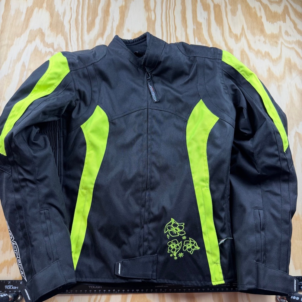 AGVSport Womens Motorcycle Jacket Black Neon Yellow Floral Textile Padded Riding